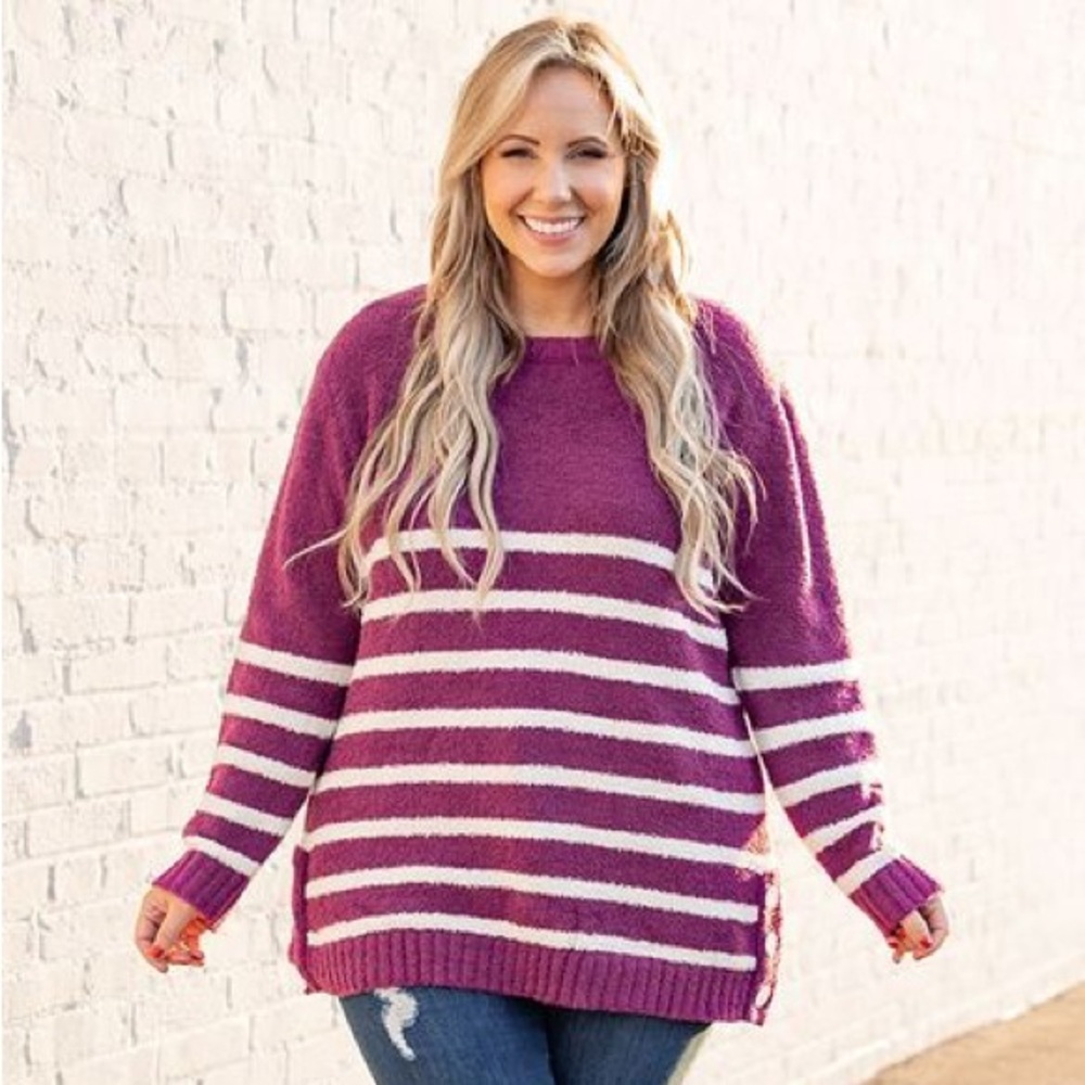 NEW Chic Soul Purple and Cream Striped Sweater